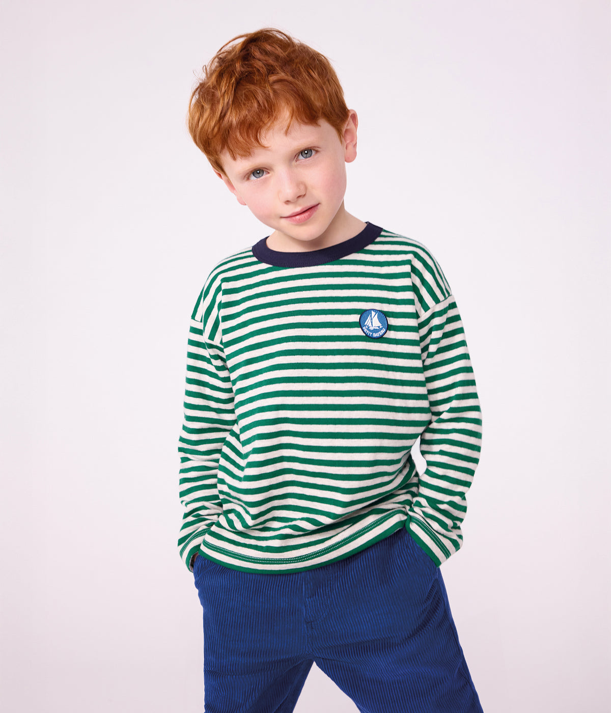 tee shirt enfant manches longues a rayures vert