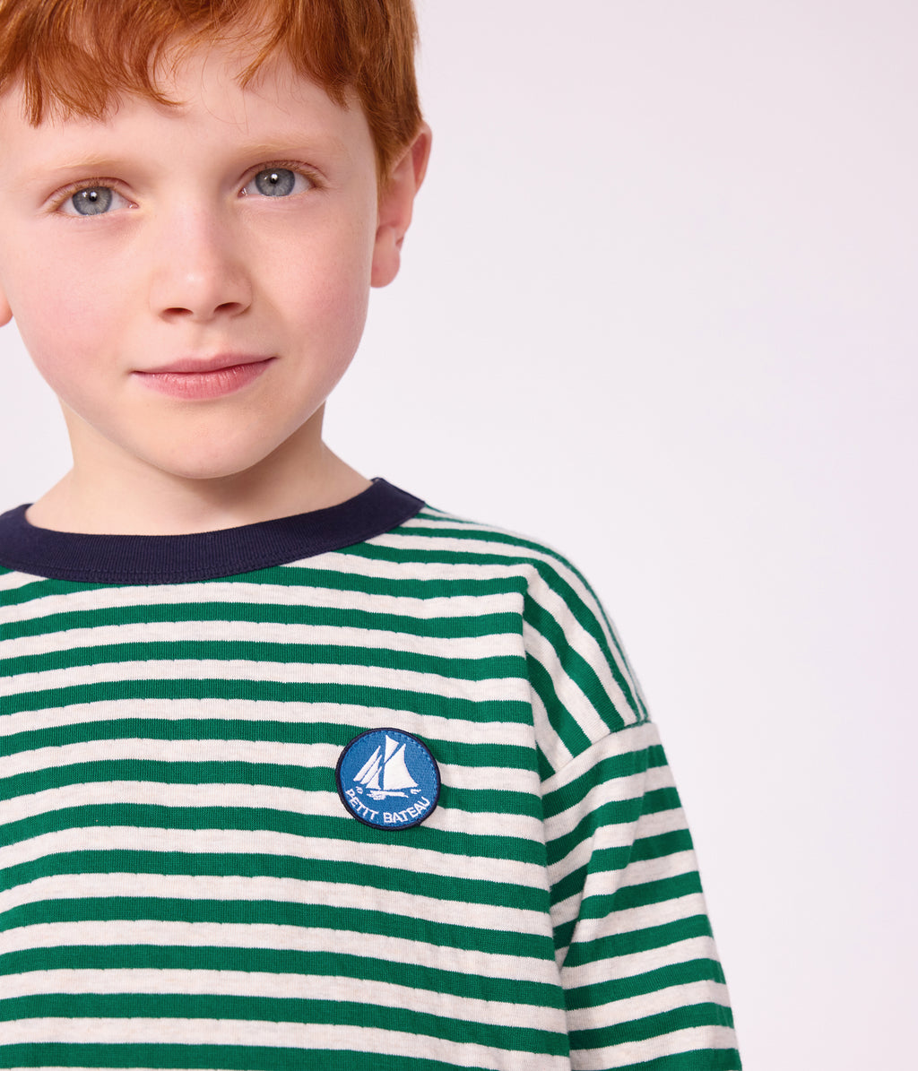 tee shirt enfant manches longues a rayures vert