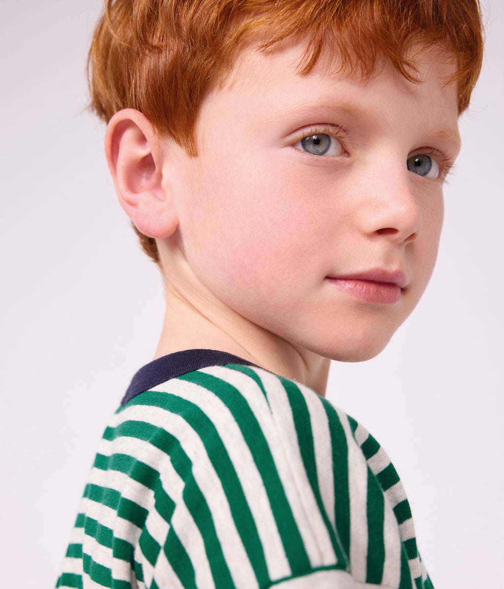 tee shirt enfant manches longues a rayures vert