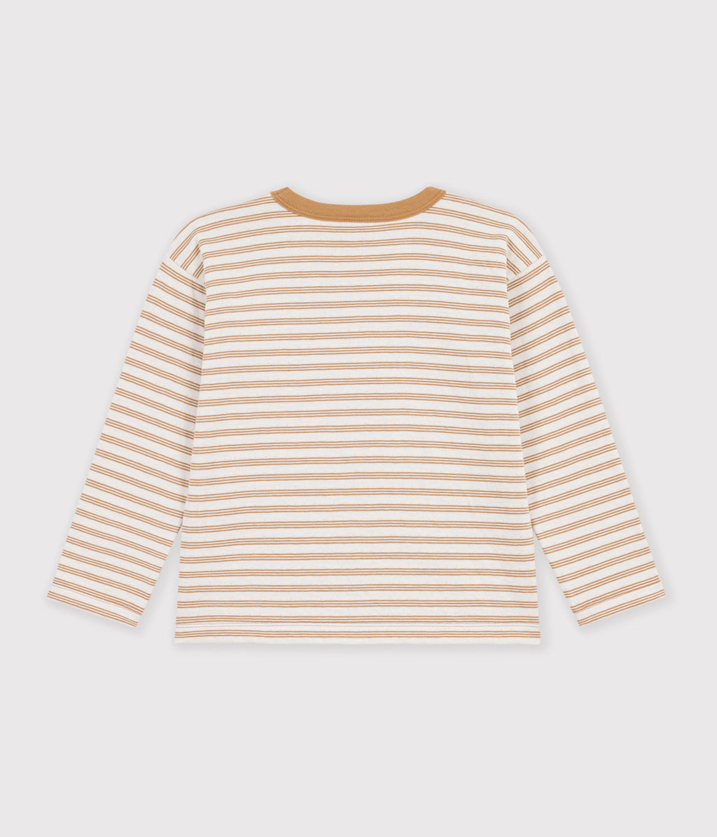 tee shirt enfant manches longues a rayures beige