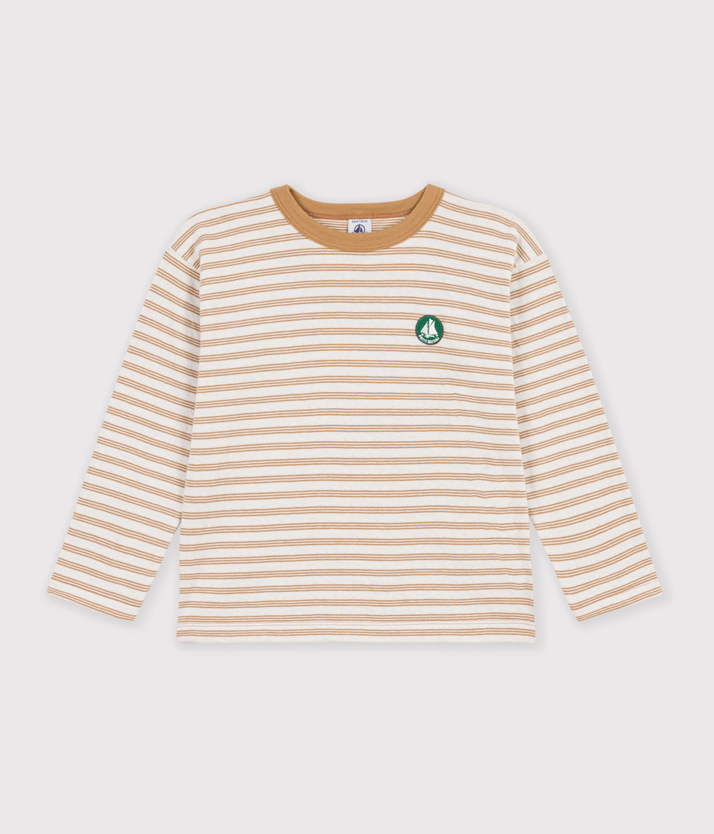 tee shirt enfant manches longues a rayures beige