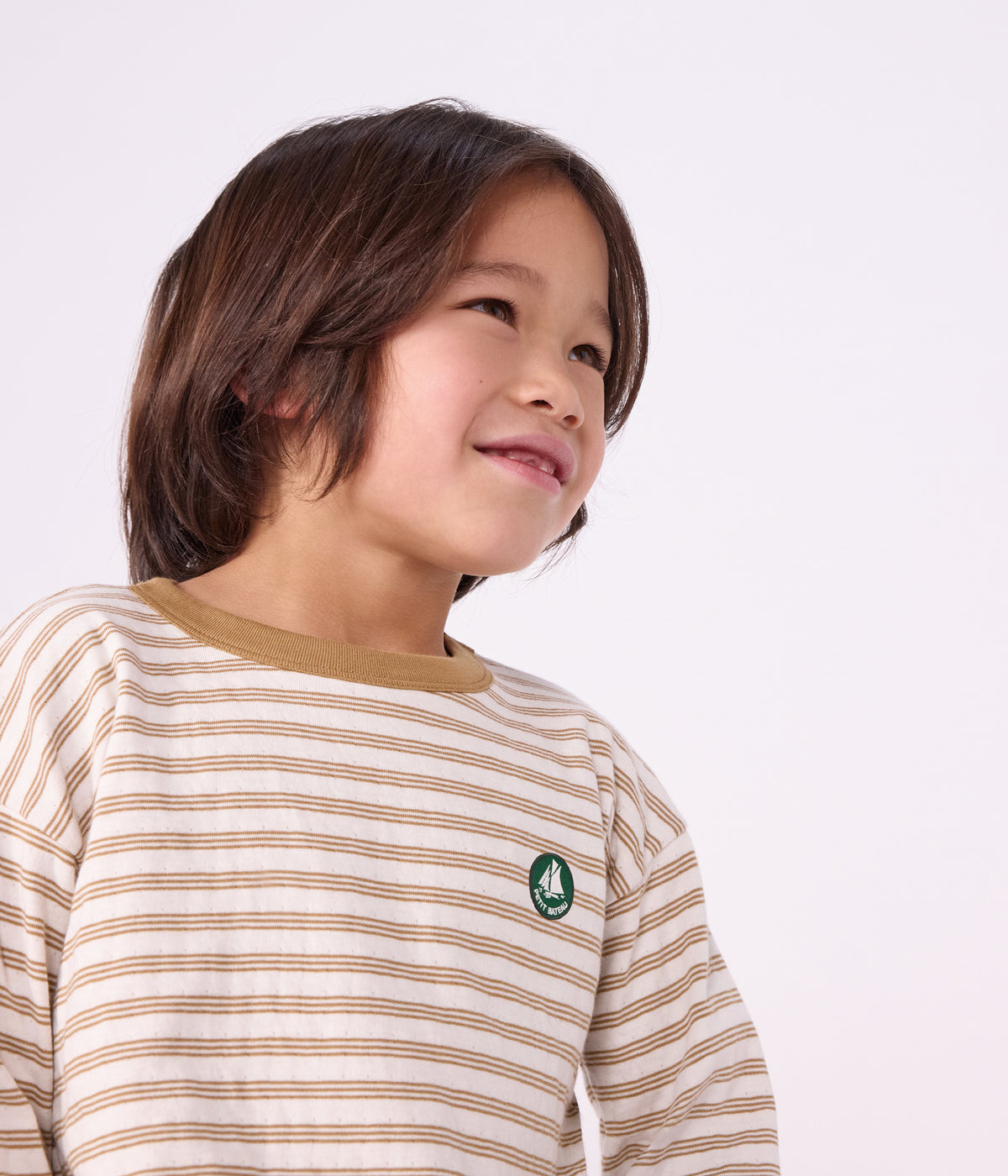 tee shirt enfant manches longues a rayures beige