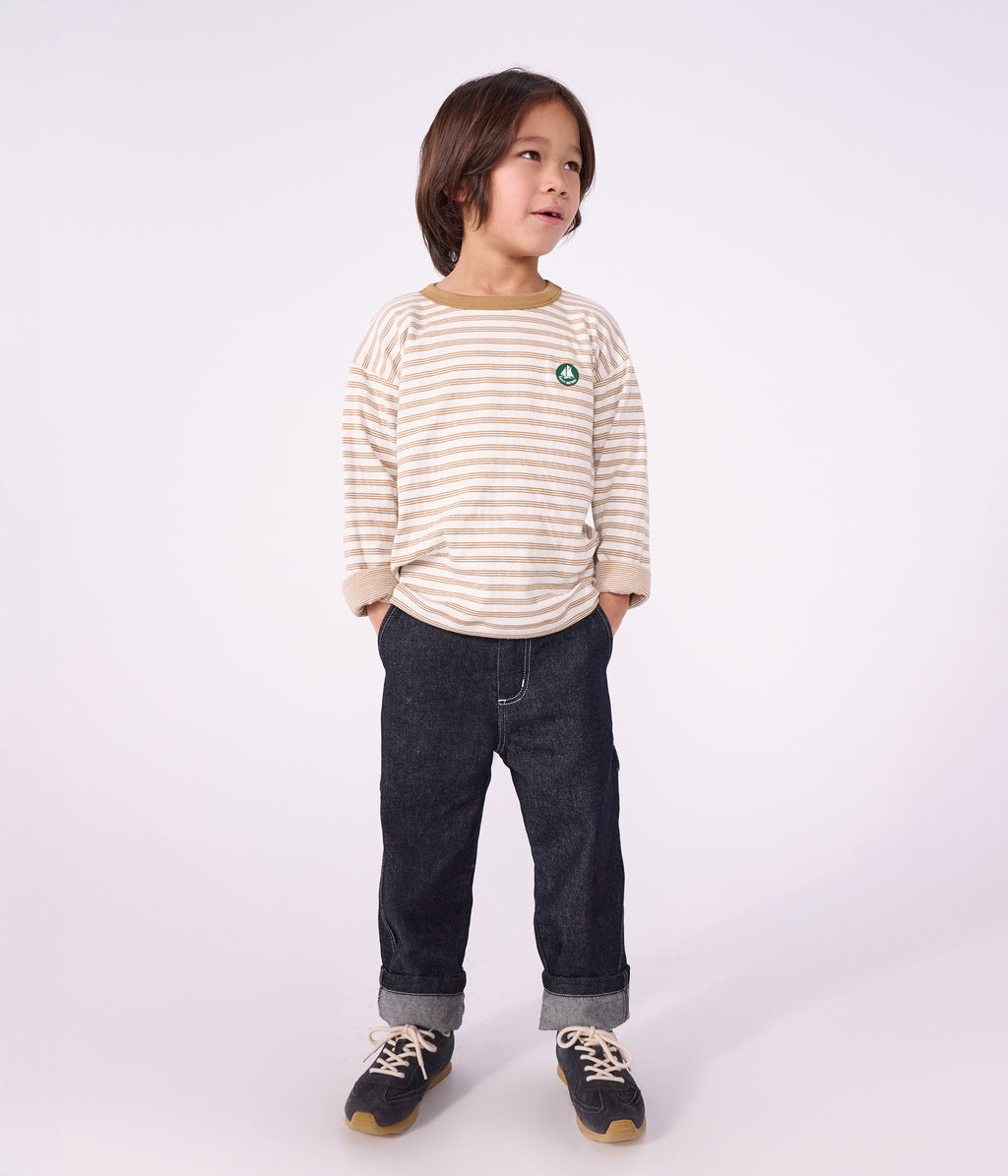 tee shirt enfant manches longues a rayures beige