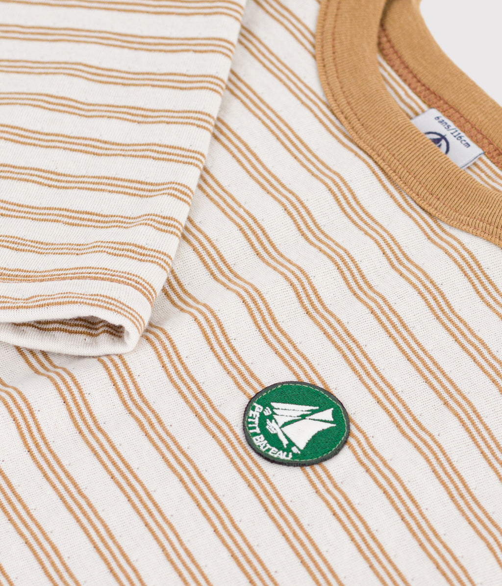 tee shirt enfant manches longues a rayures beige