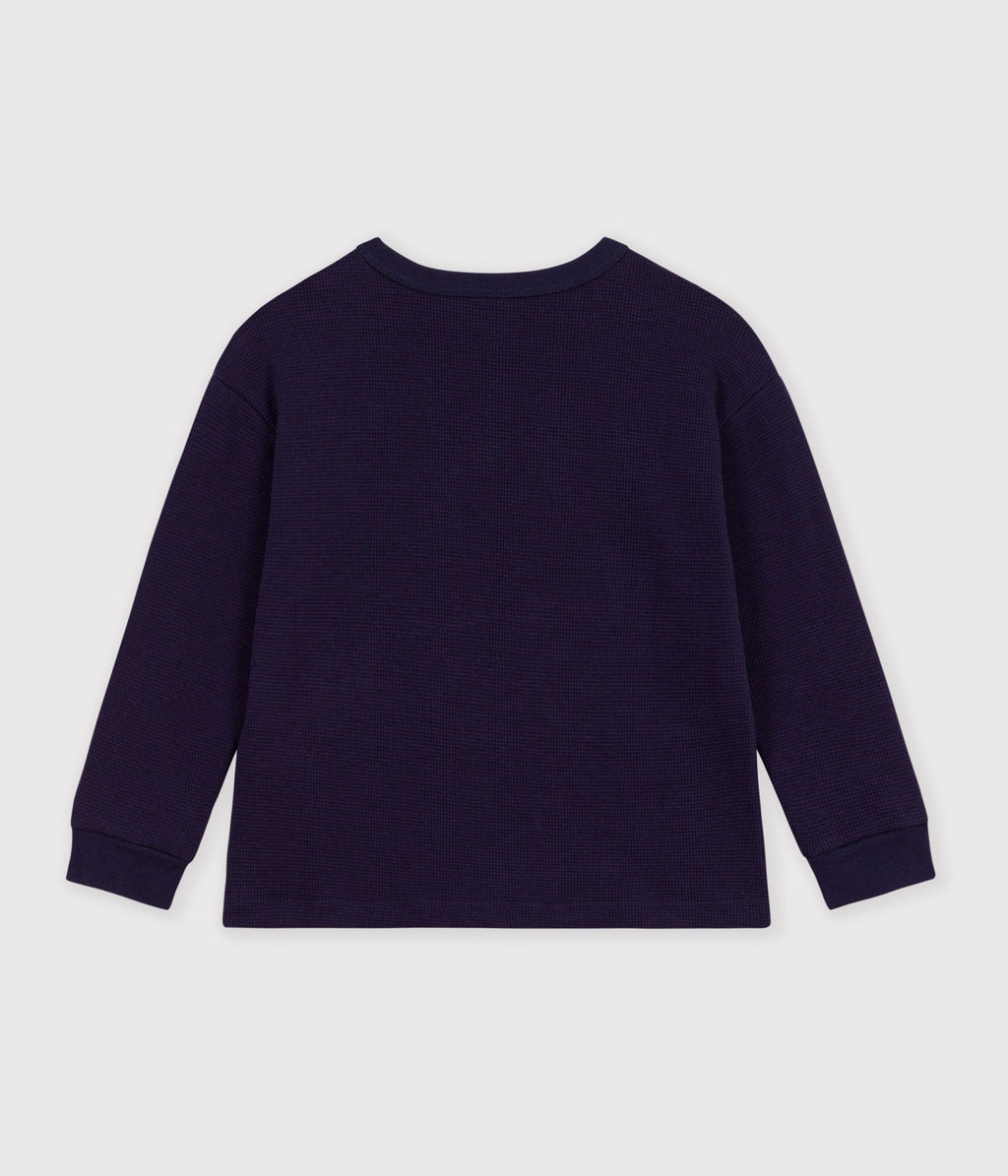 tee shirt enfant manches longues en coton uni bleu marine