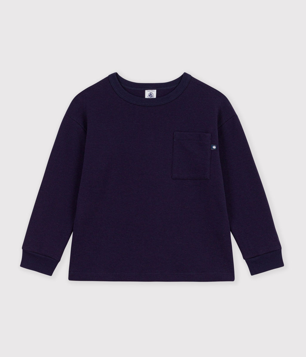 tee shirt enfant manches longues en coton uni bleu marine