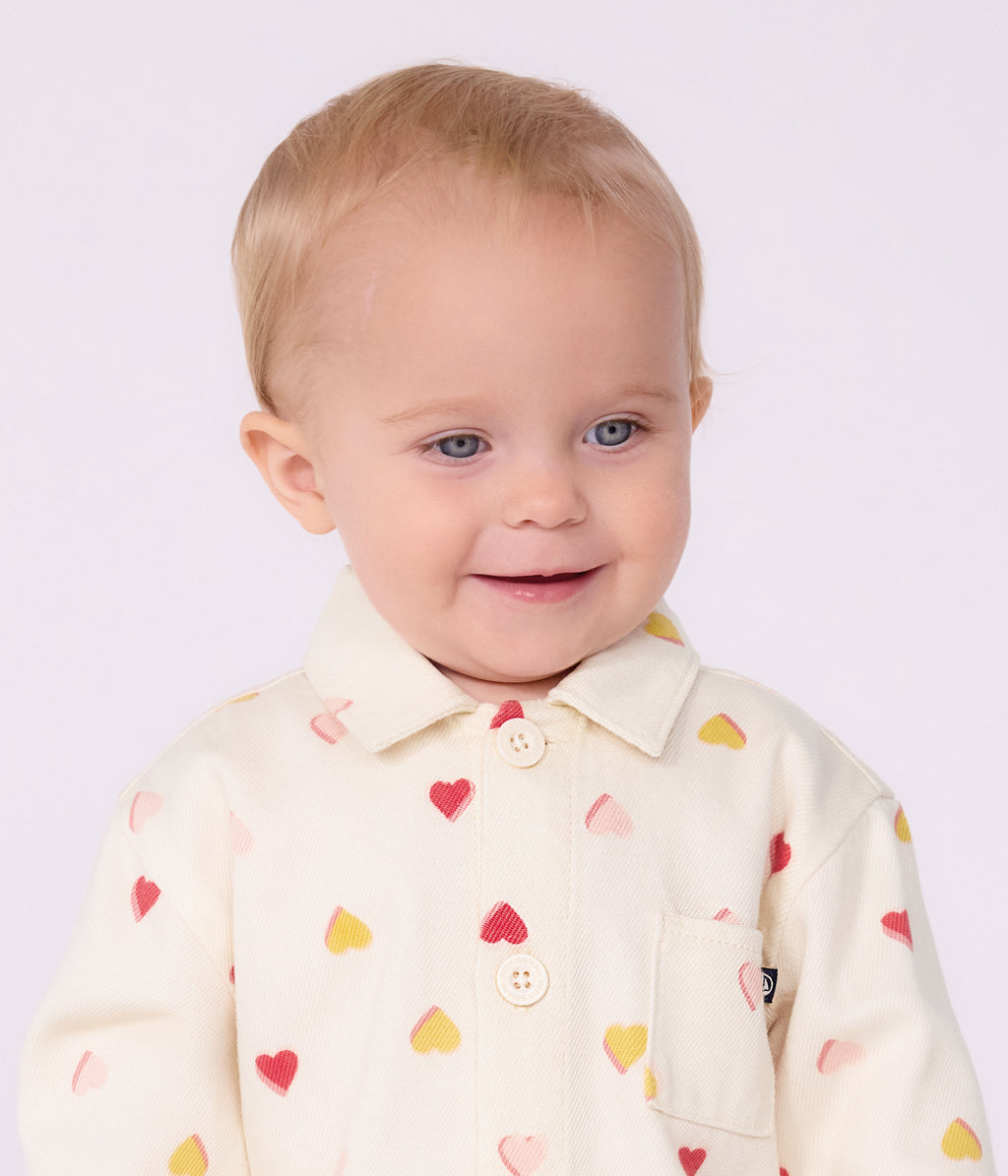 combinaison longue bebe en coton imprime coeurs
