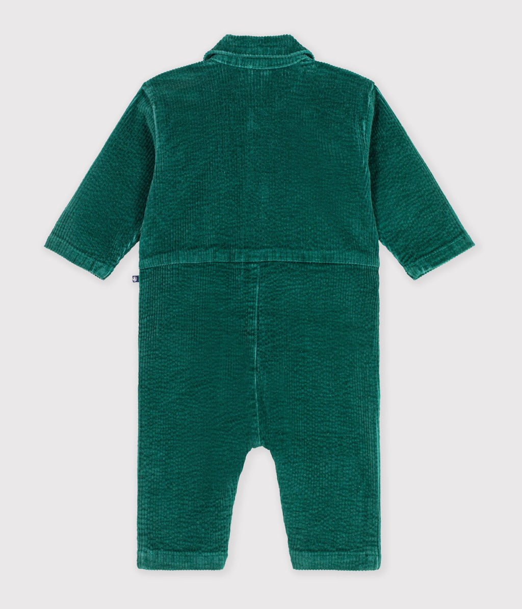 combinaison longue bebe en velours uni vert
