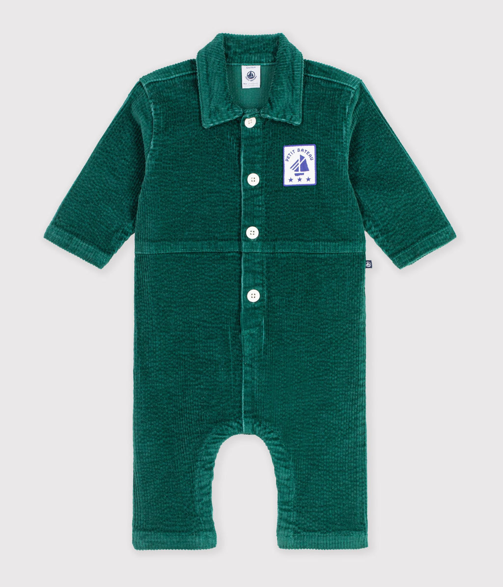 combinaison longue bebe en velours uni vert
