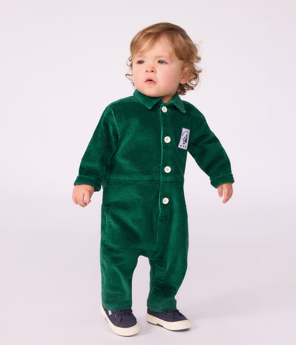 combinaison longue bebe en velours uni vert