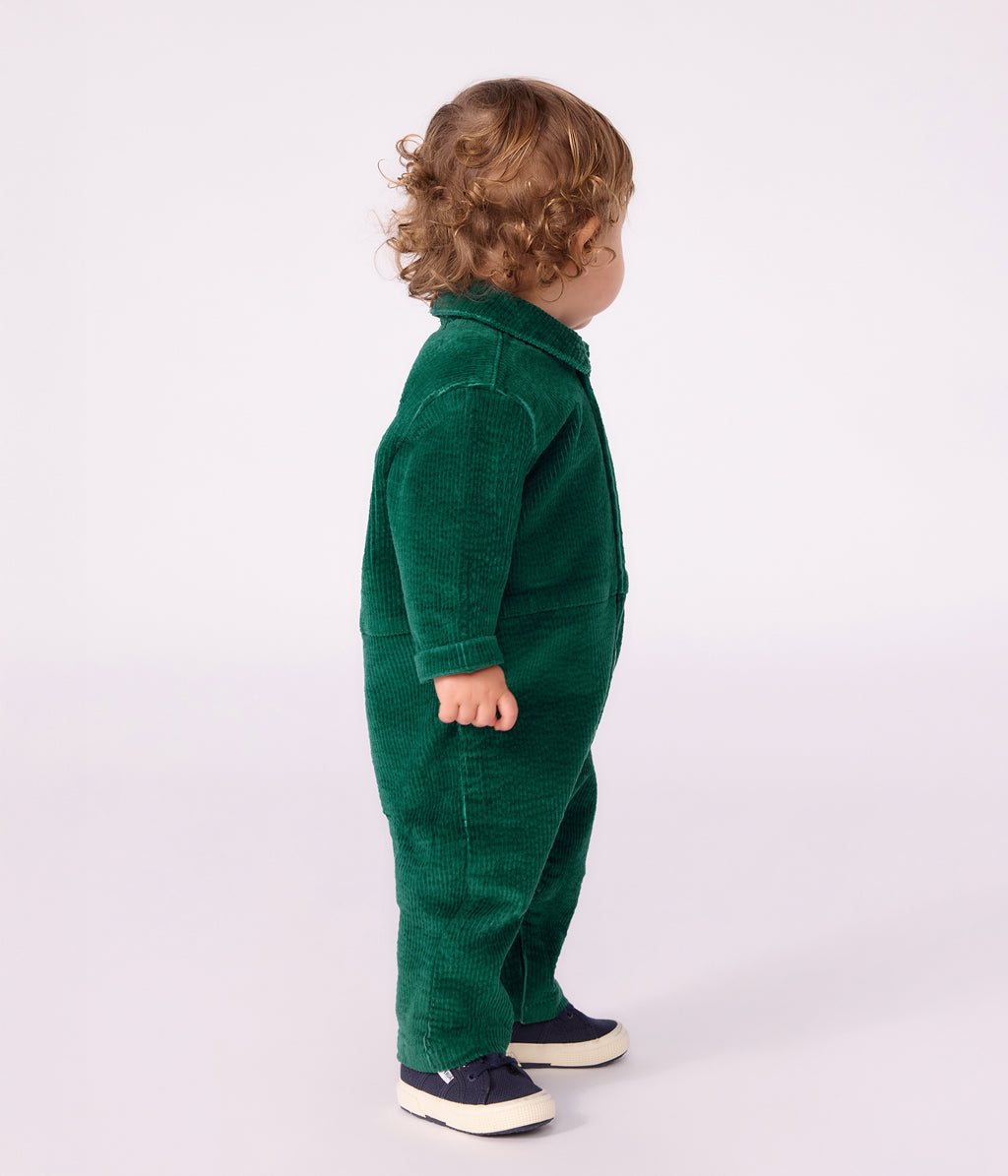 combinaison longue bebe en velours uni vert