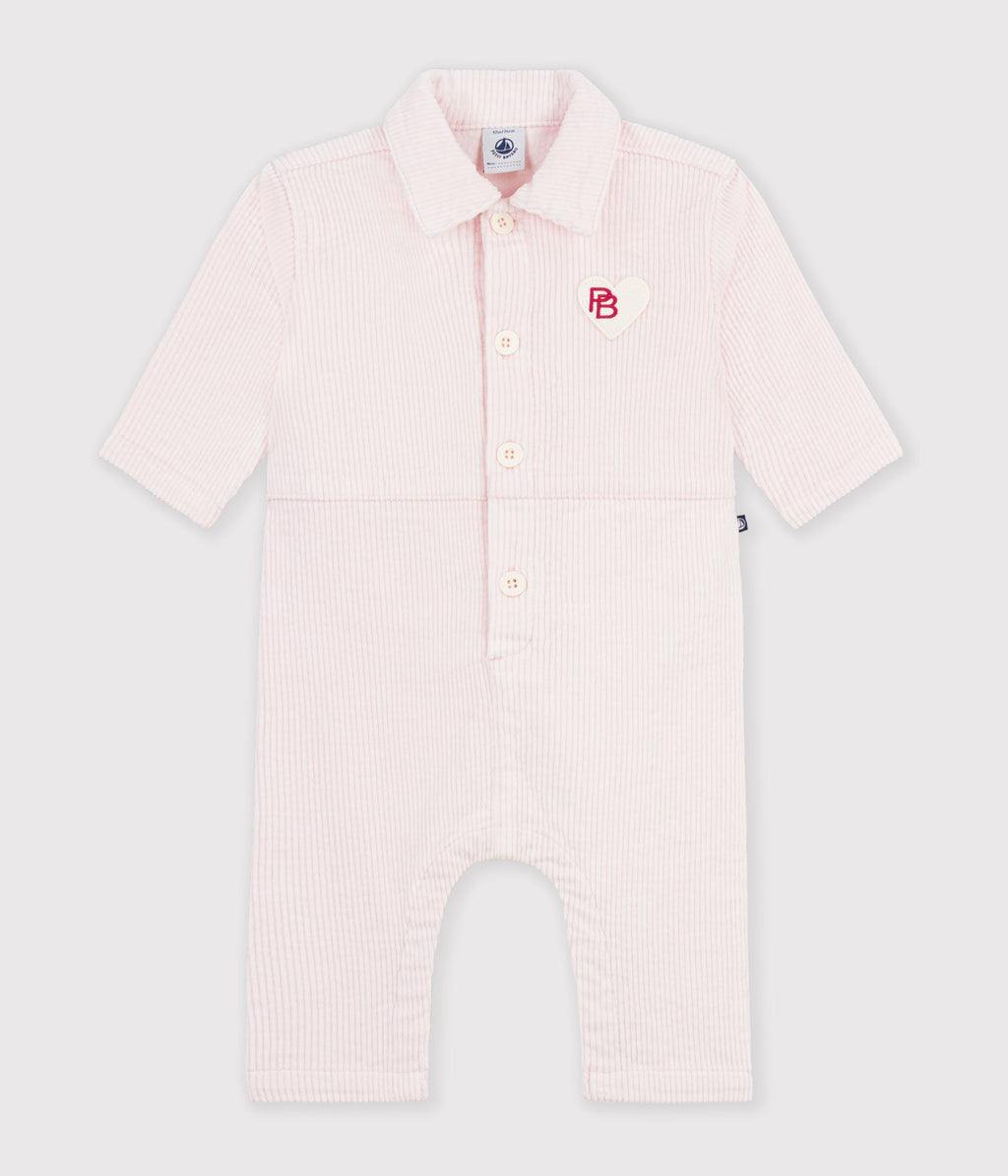 combinaison longue bebe en velours uni rose