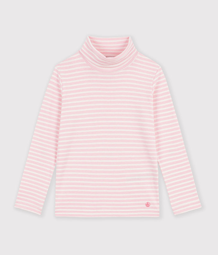 sous pull enfant en coton a rayures rose