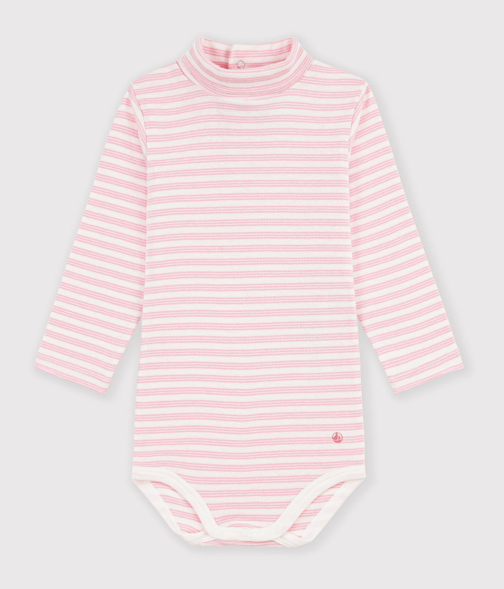 body bebe col roule en coton a rayures