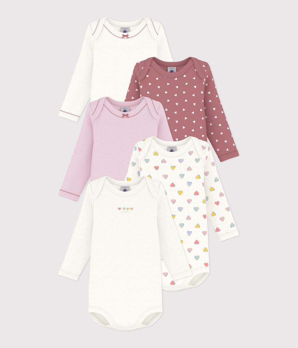 lot de bodies manches longues en coton imprime coeurs bebe