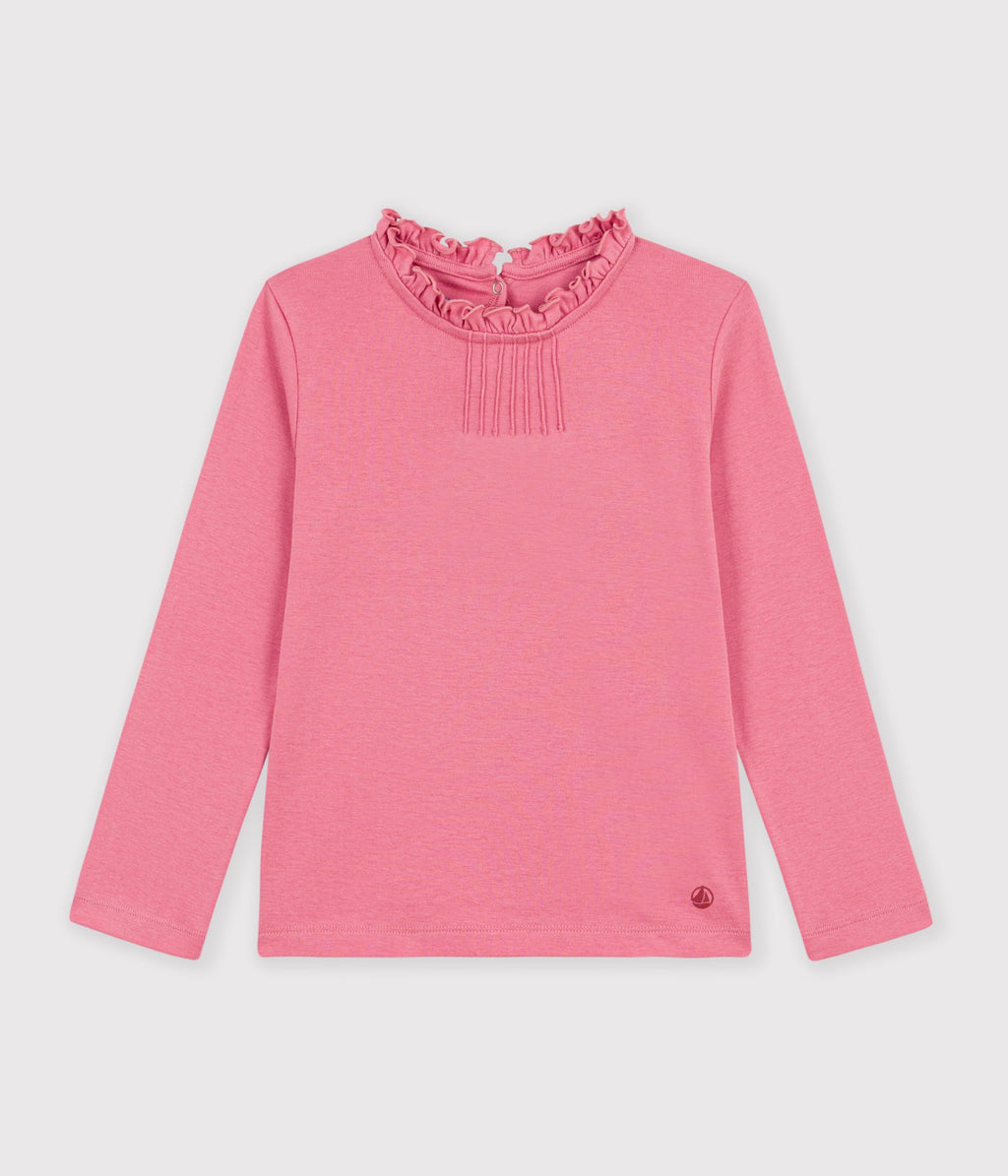 tee shirt a col enfant manches longues uni rose
