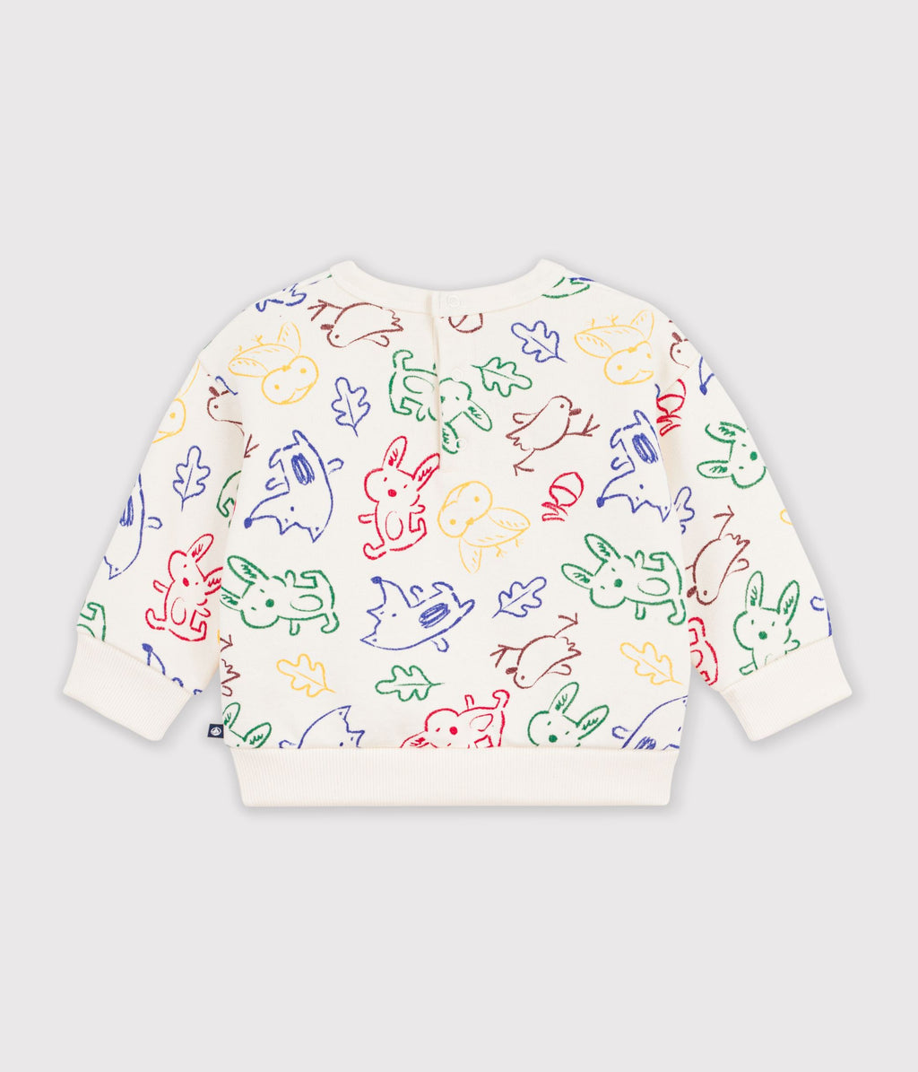 sweatshirt bebe en coton imprime animalier ecru