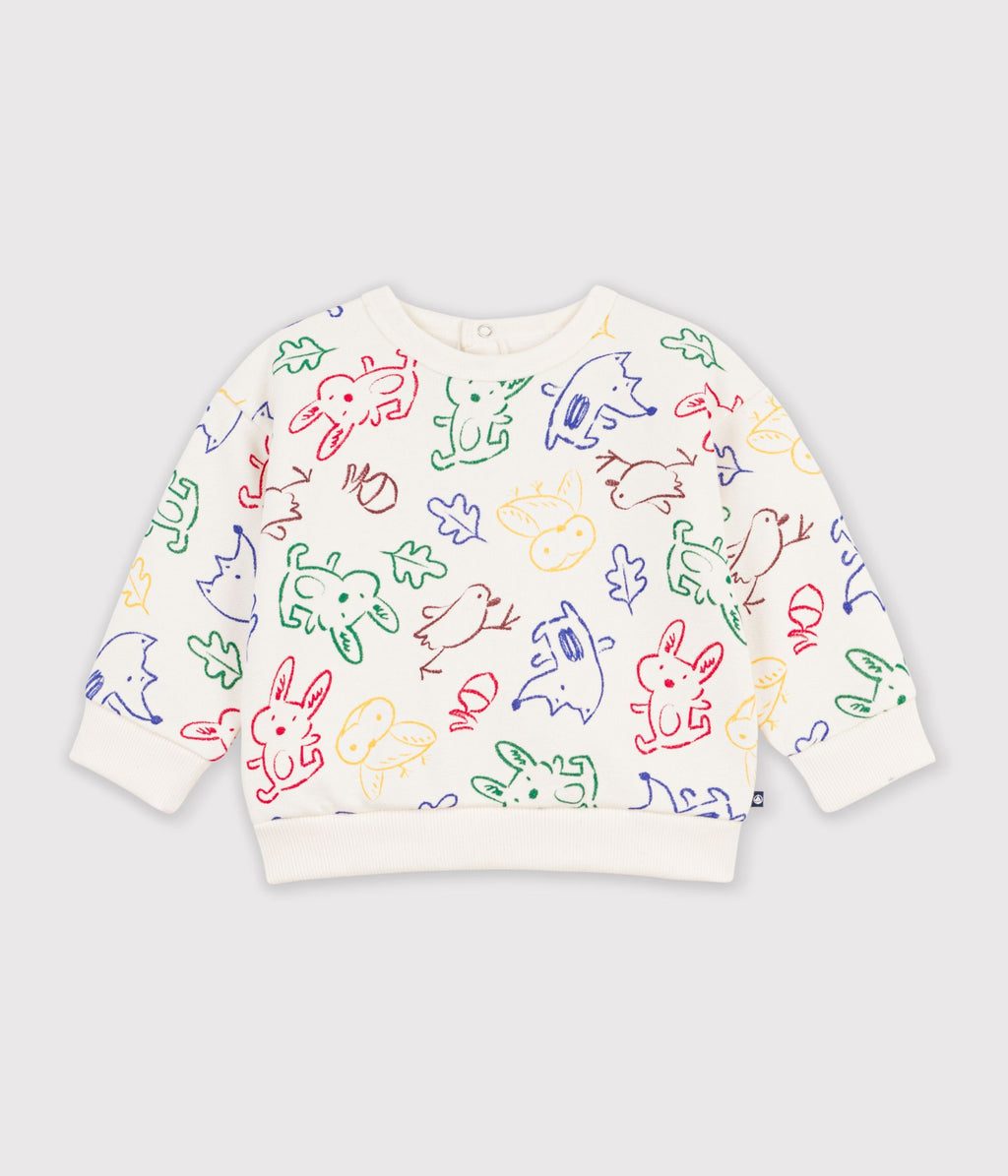 sweatshirt bebe en coton imprime animalier ecru