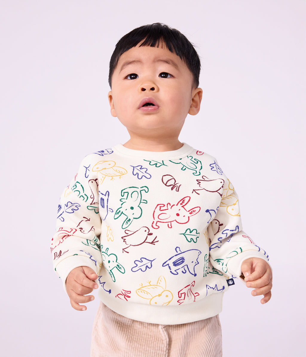 sweatshirt bebe en coton imprime animalier ecru