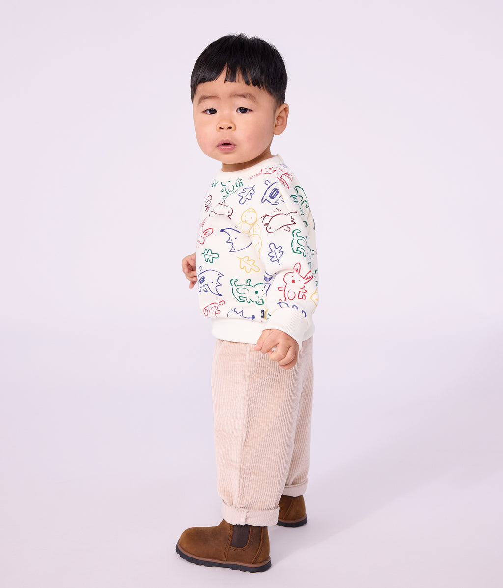 sweatshirt bebe en coton imprime animalier ecru