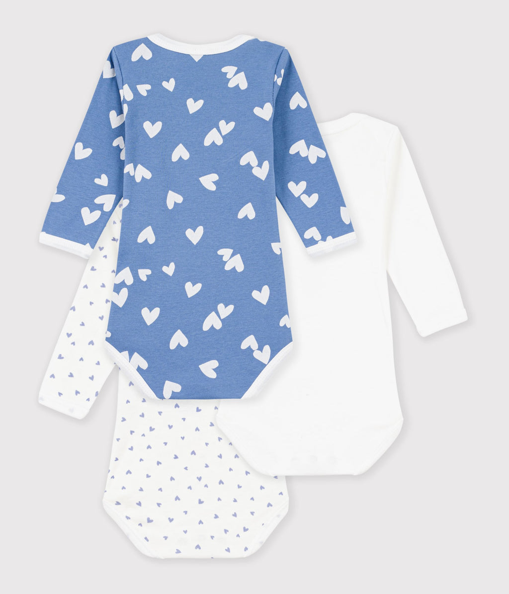 lot de bodies manches longues en coton imprime coeurs bebe multicouleur