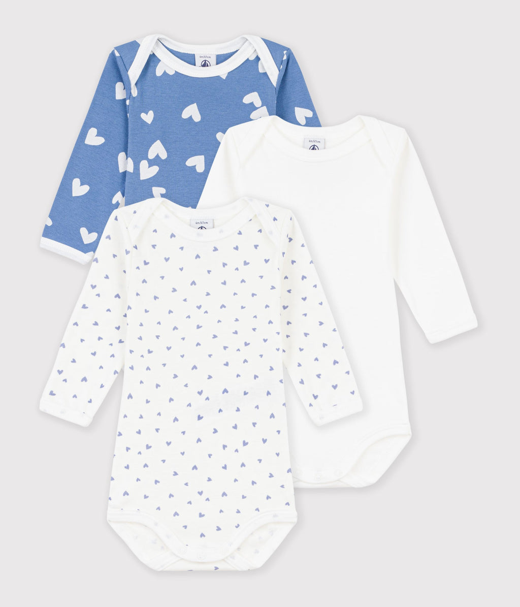 lot de bodies manches longues en coton imprime coeurs bebe multicouleur