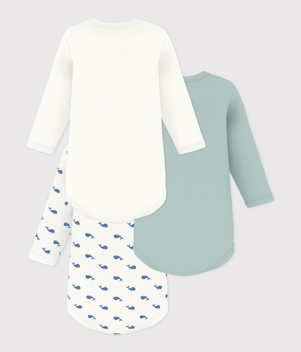 lot de bodies manches longues en coton imprime baleine bebe multicouleur