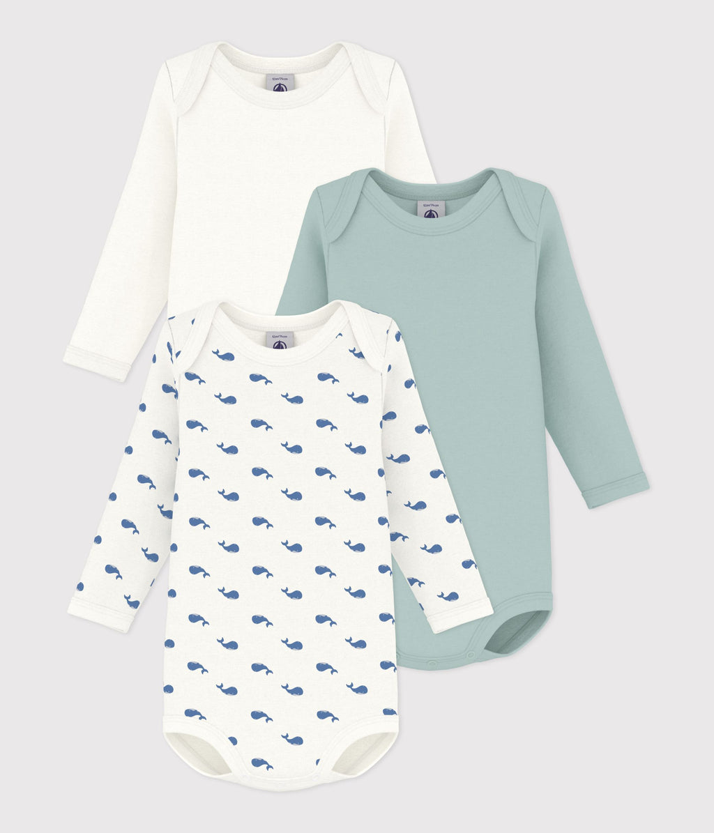lot de bodies manches longues en coton imprime baleine bebe multicouleur