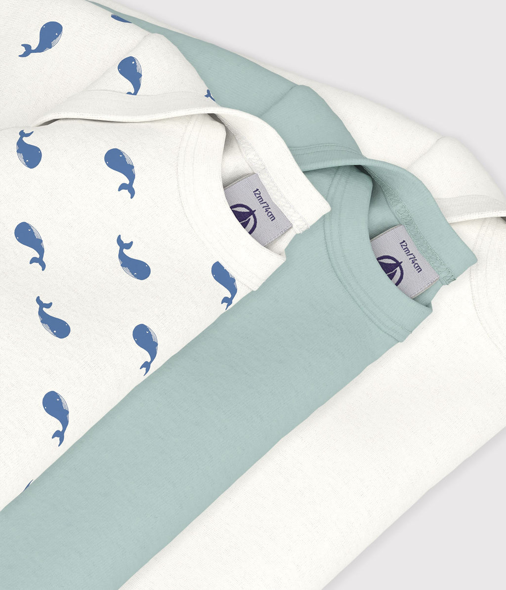 lot de bodies manches longues en coton imprime baleine bebe multicouleur