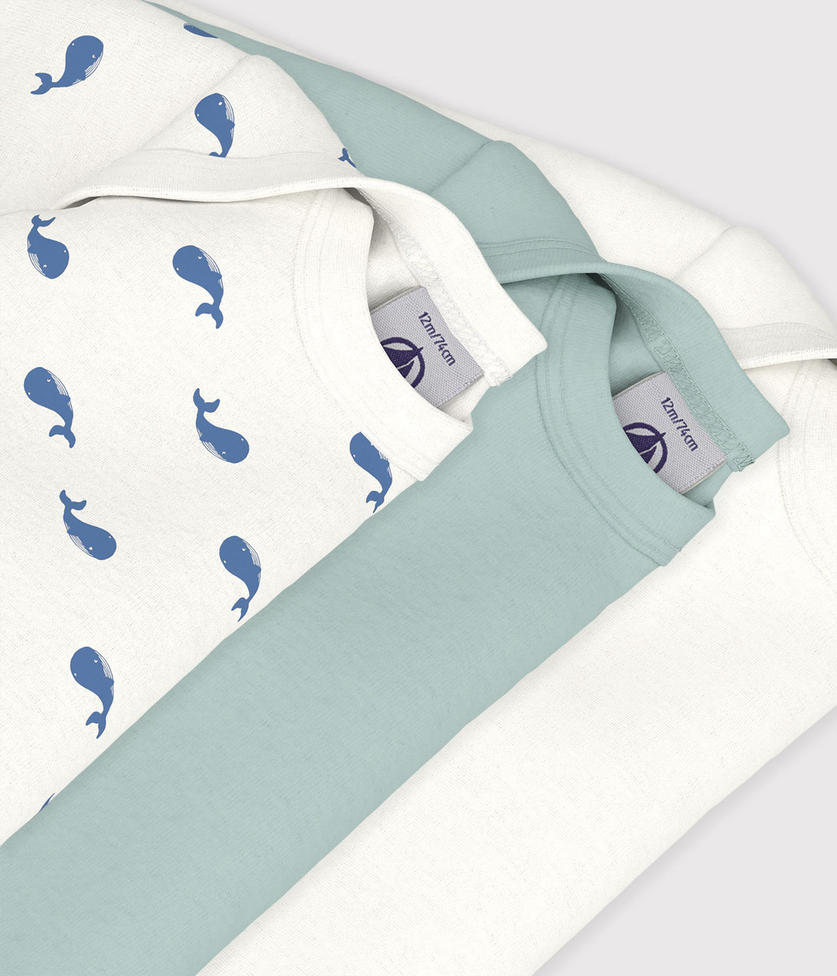 lot de bodies manches longues en coton imprime baleine bebe multicouleur