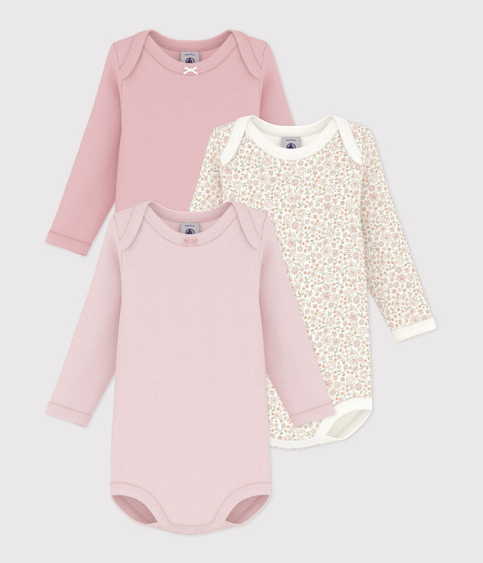 Pack of long-sleeved floral cotton bodysuits for babies