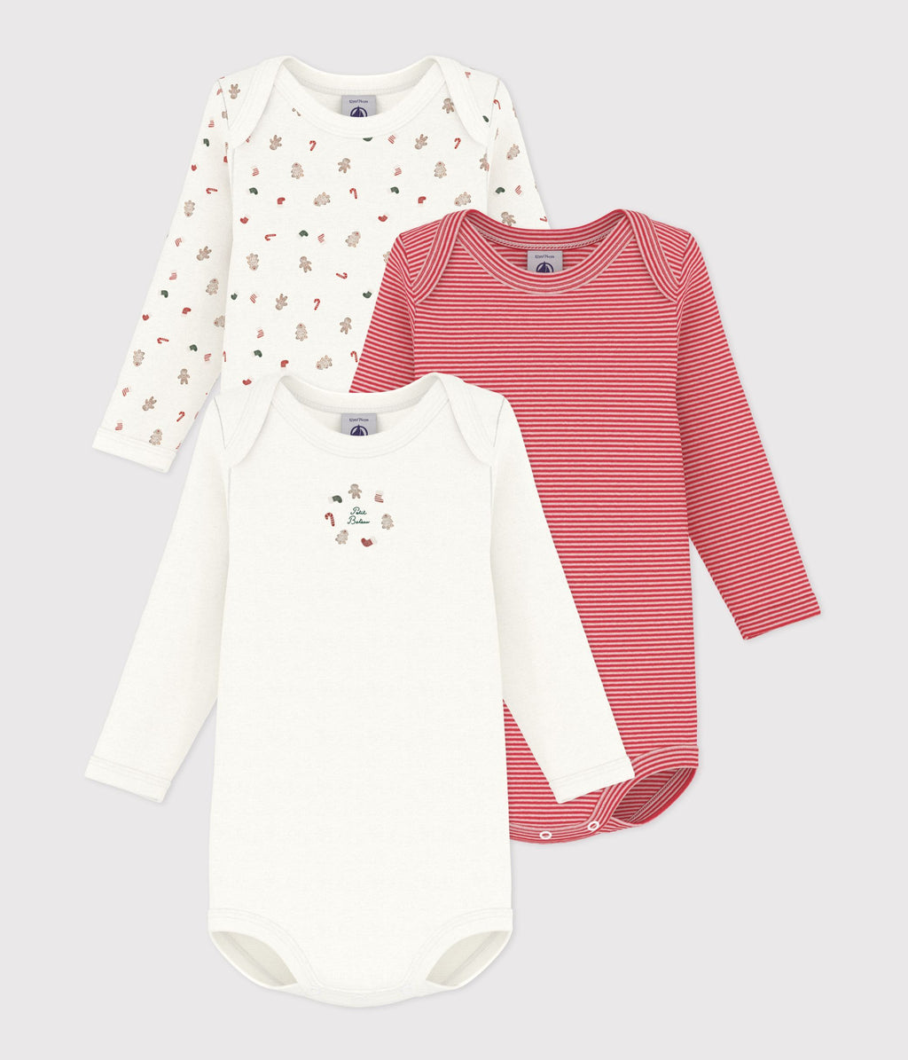 lot de bodies manches longues en coton imprime noel bebe