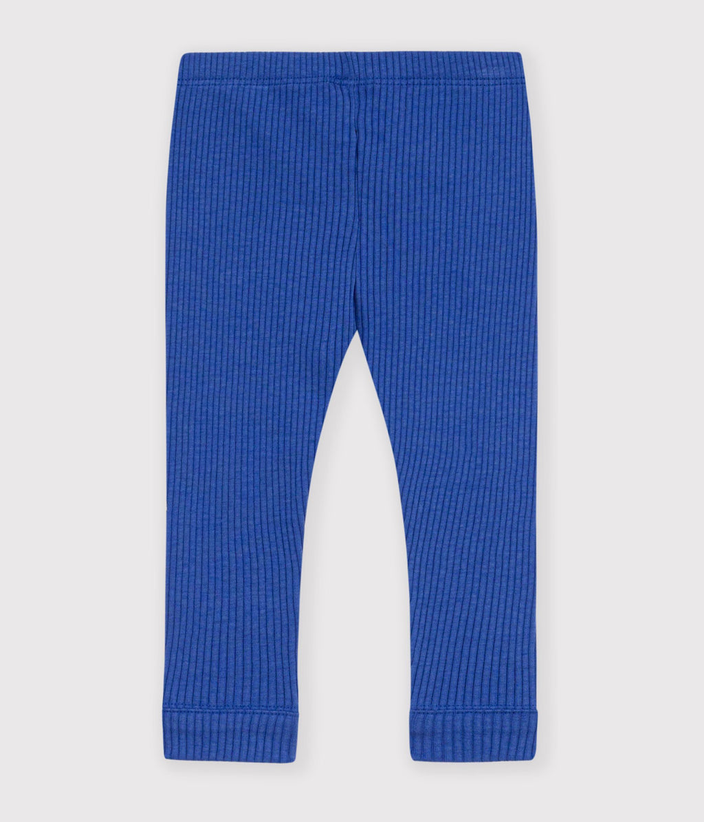 legging bebe en coton uni bleu