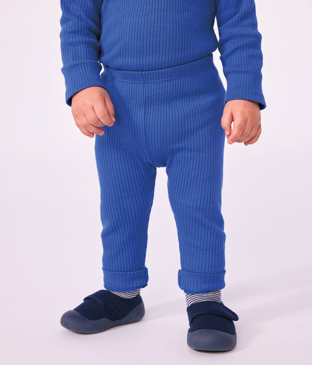 legging bebe en coton uni bleu