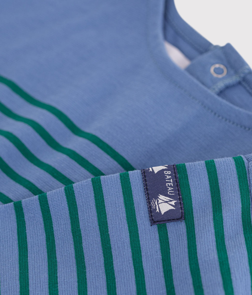 tee shirt bebe en coton manches longues a rayures bleu
