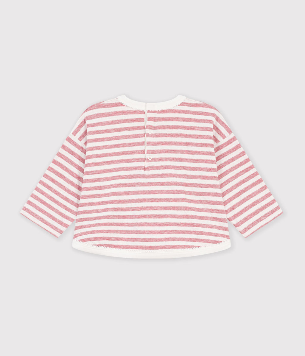 tee shirt bebe en coton manches longues a rayures rose
