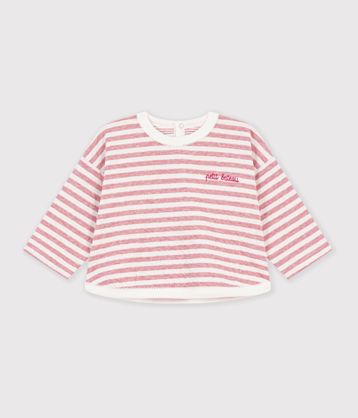 tee shirt bebe en coton manches longues a rayures rose