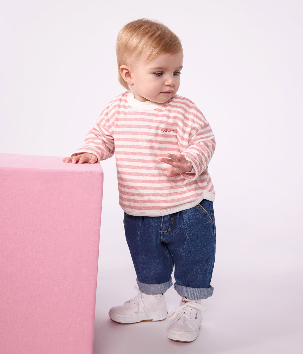 tee shirt bebe en coton manches longues a rayures rose