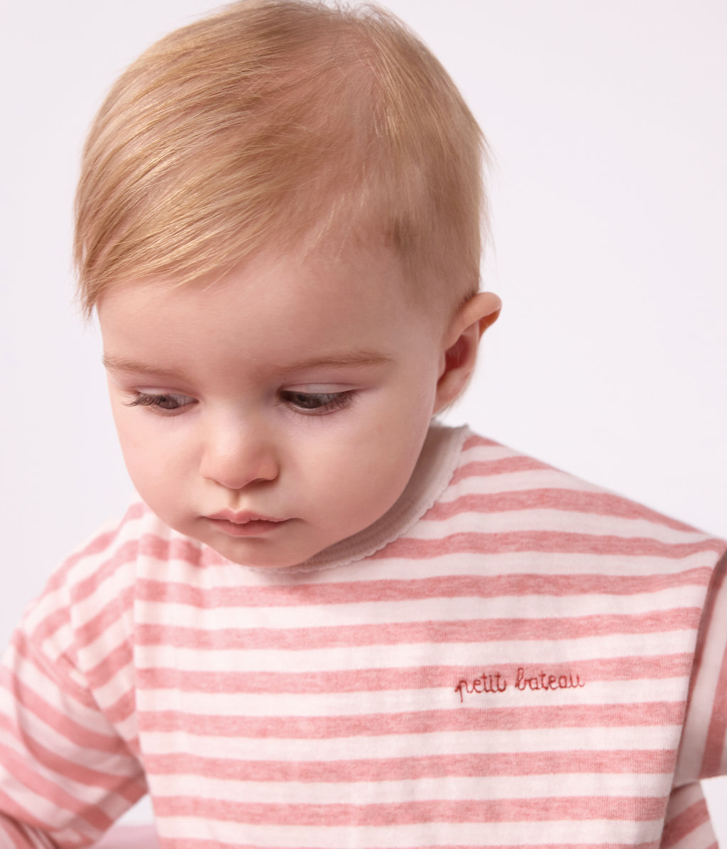 tee shirt bebe en coton manches longues a rayures rose