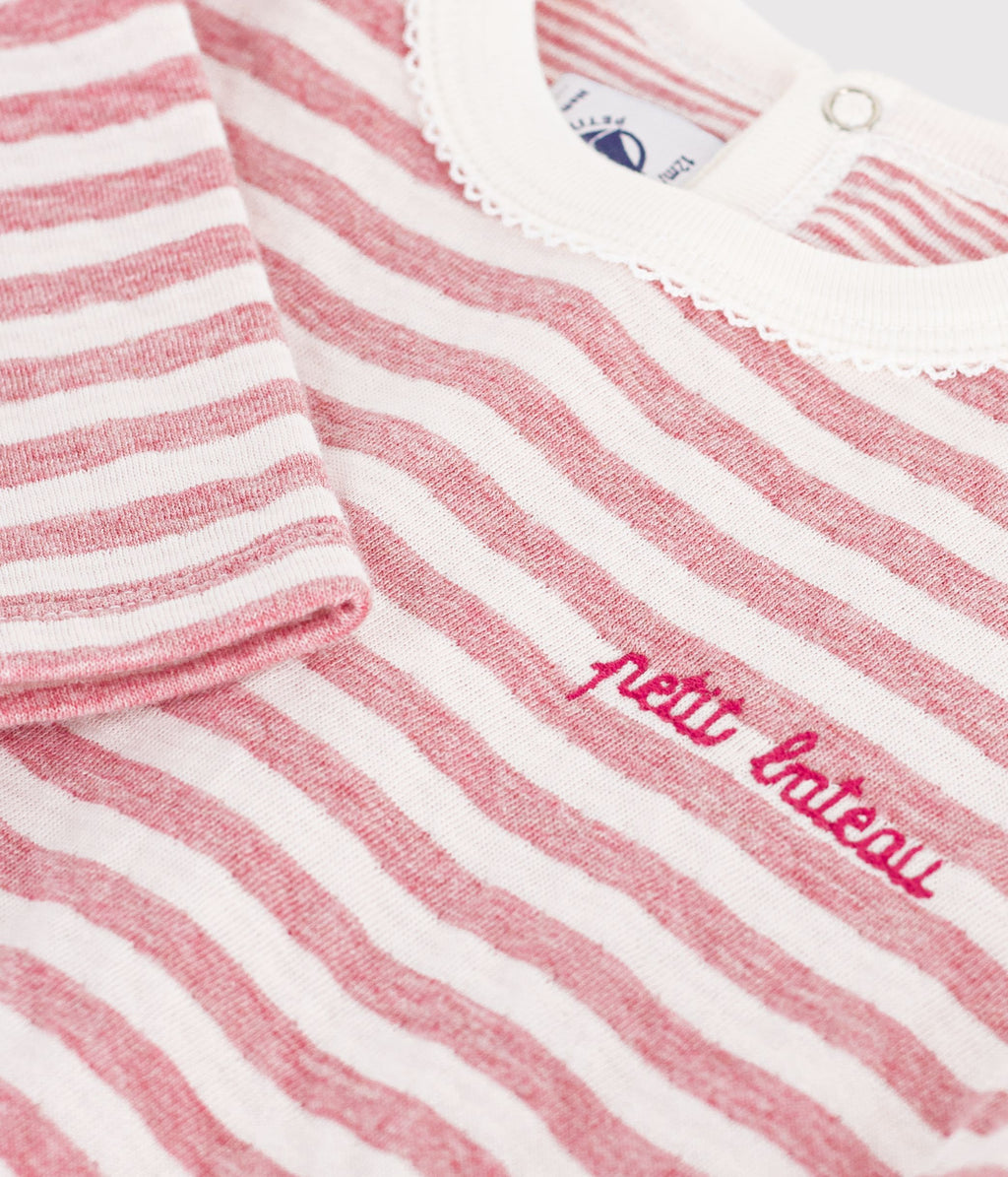 tee shirt bebe en coton manches longues a rayures rose