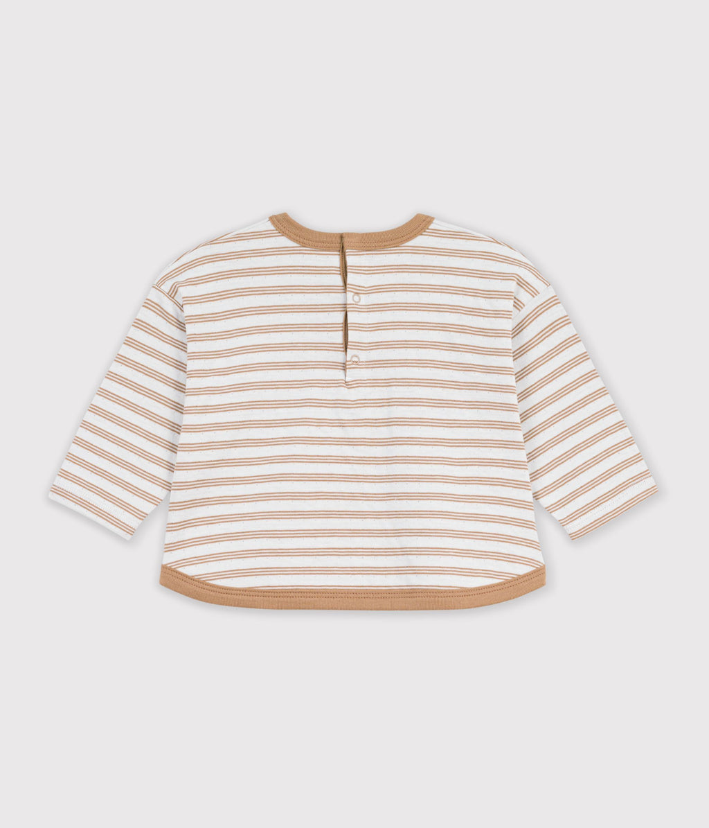 tee shirt bebe en coton manches longues a rayures beige