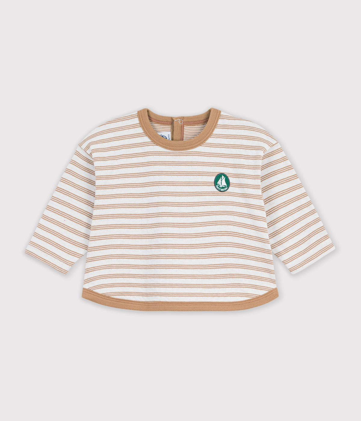 tee shirt bebe en coton manches longues a rayures beige
