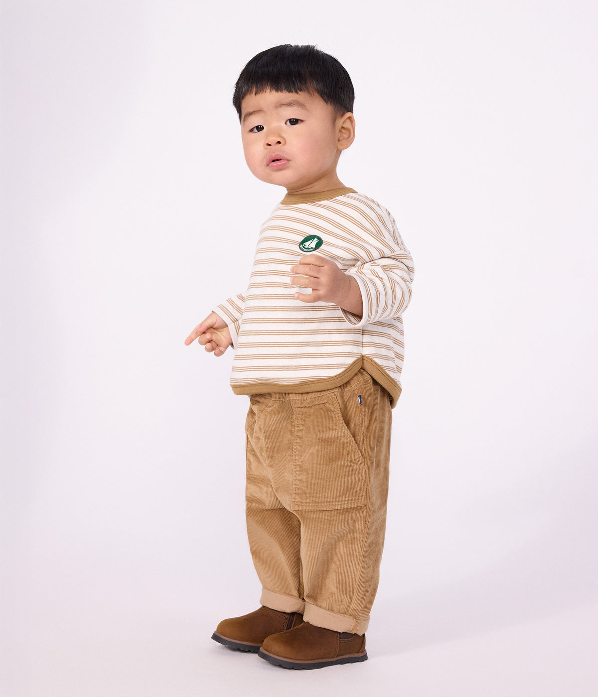 tee shirt bebe en coton manches longues a rayures beige