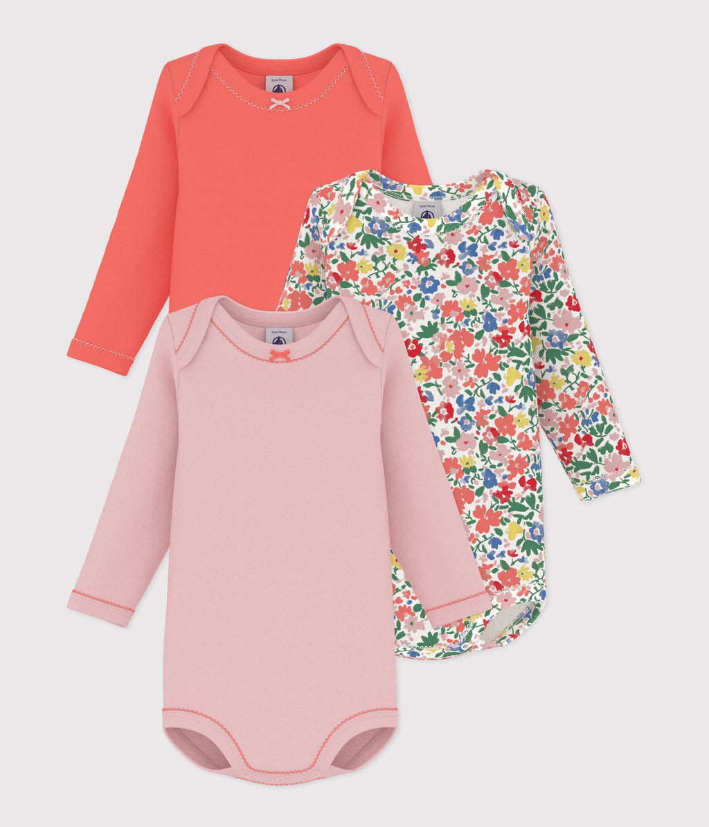 lot de bodies manches longues en coton imprime a fleurs bebe multicouleur