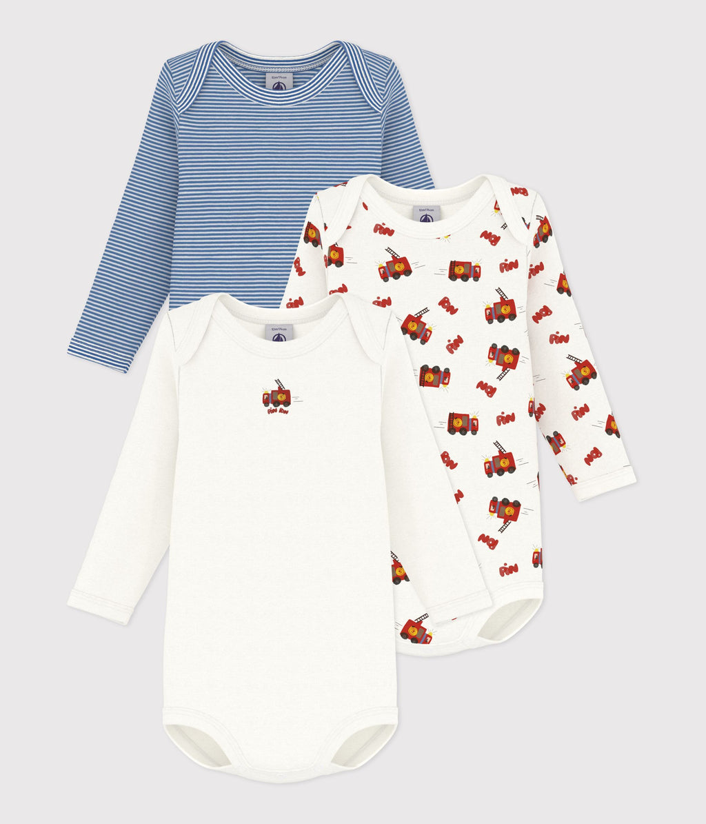 lot de bodies manches longues en coton imprime pompier bebe