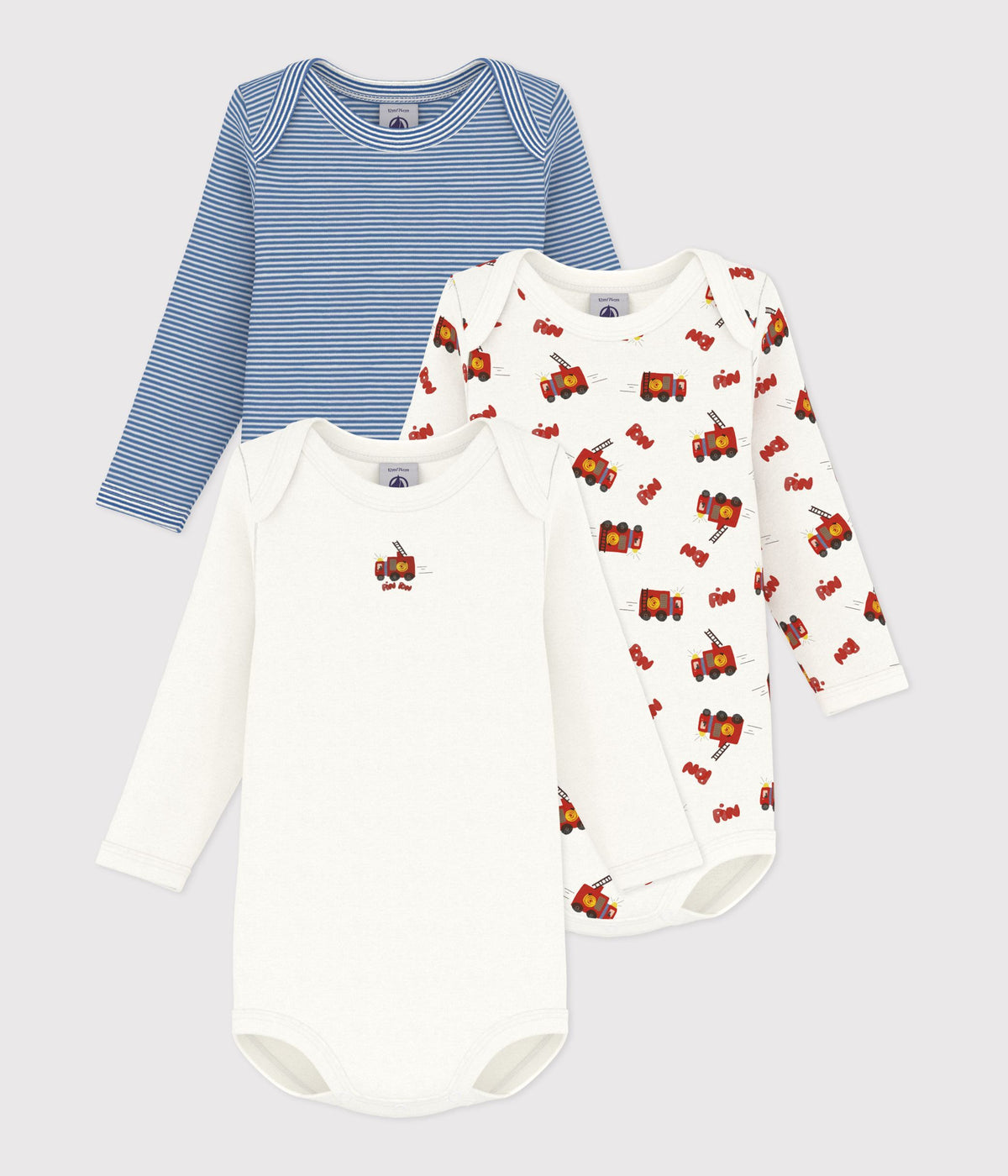 lot de bodies manches longues en coton imprime pompier bebe