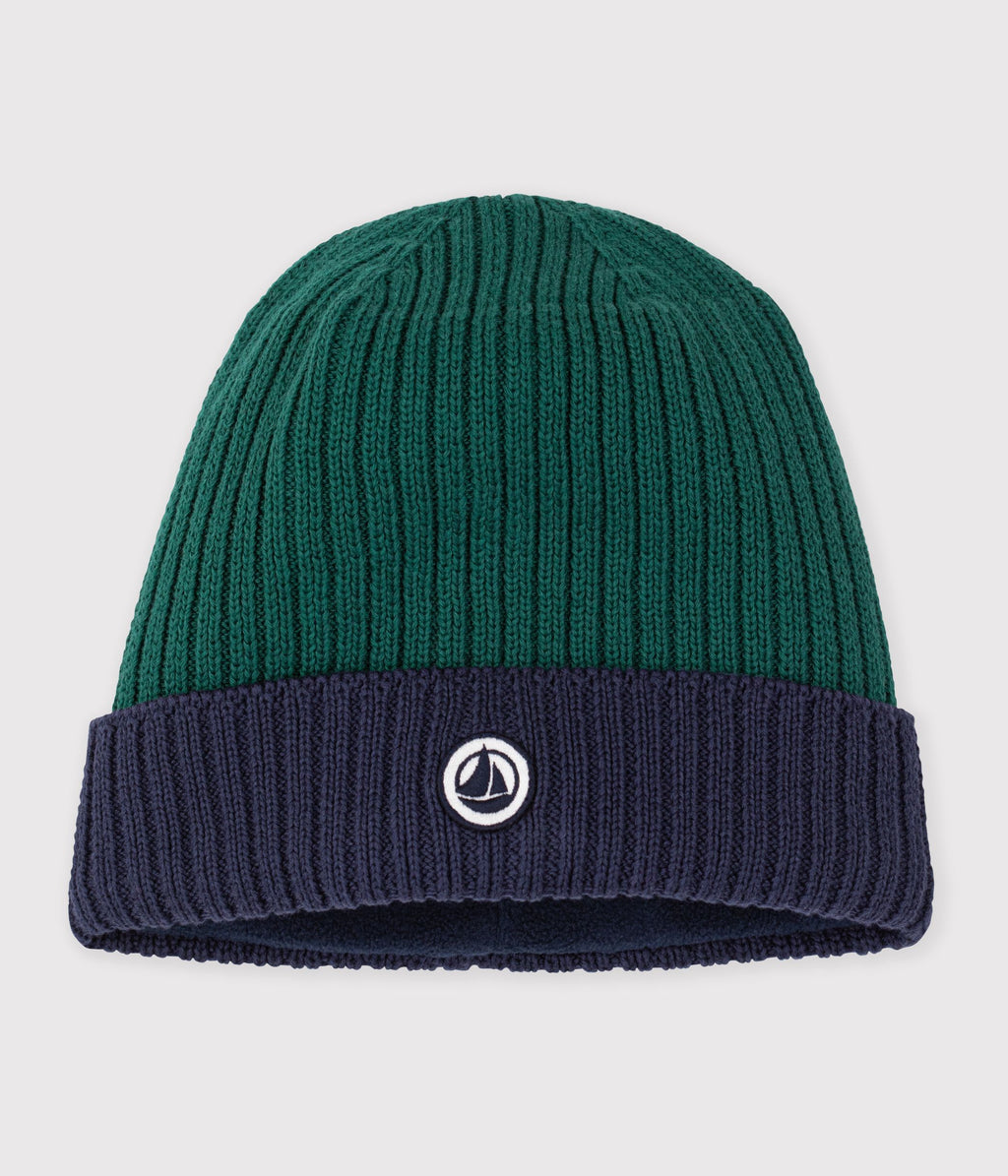 bonnet enfant en tricot bicolore double polaire