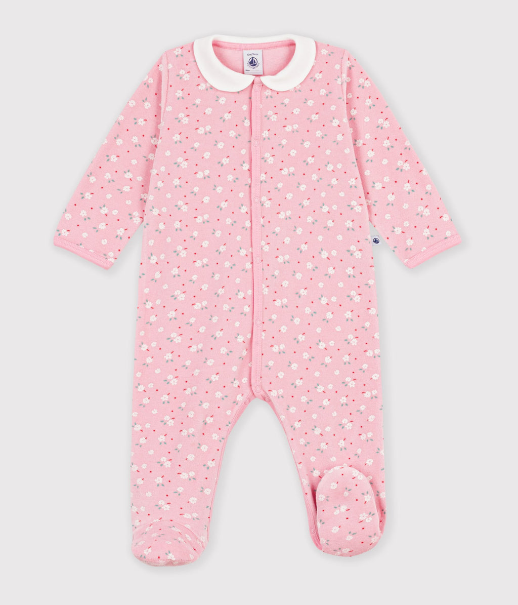pyjama bebe en velours avec col imprime a fleurs