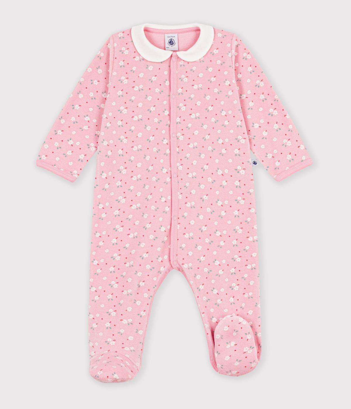 pyjama bebe en velours avec col imprime a fleurs