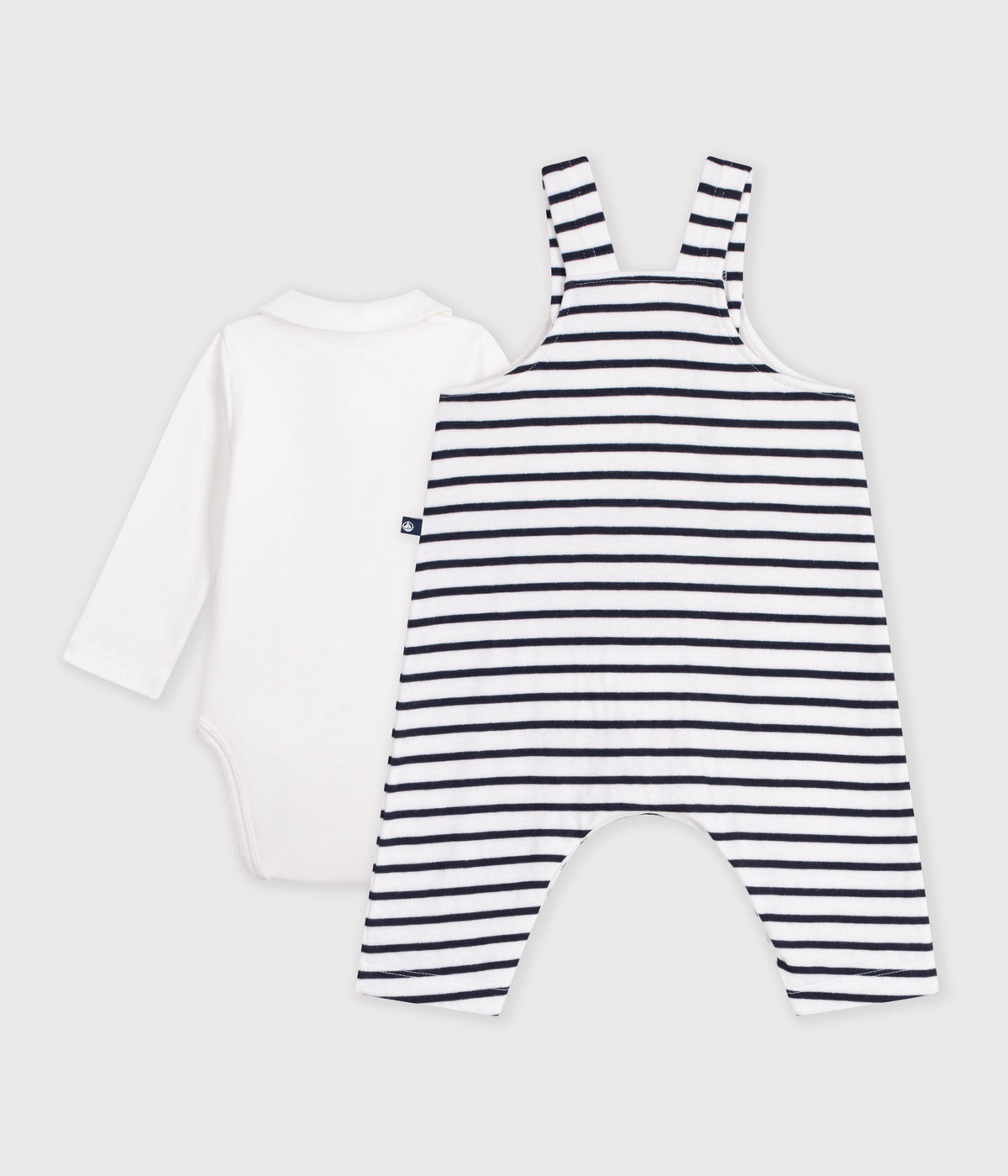 ensemble salopette et body bebe en coton avec col a rayures